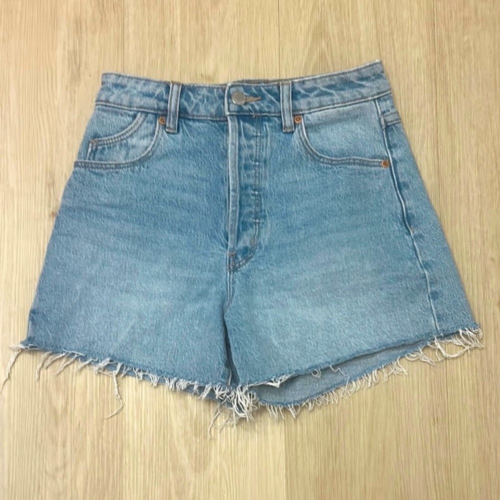 ROLLA'S Washed Light Blue High-Rise Denim Shorts